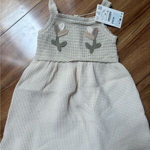 Zara Cream Knit Kids Dress with Floral Design